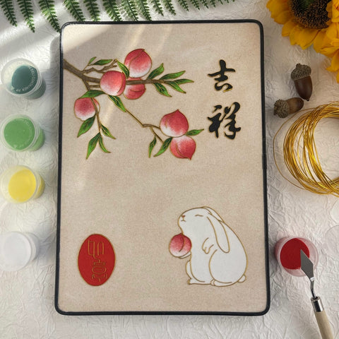 Cloisonne Painting DIY Art Kit Chinese New Year Sayings with Bunny Cloisonne Kit Chinese Cloisonne Art Kit