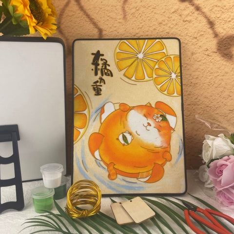 Cloisonné Painting DIY Art Kit Chinese Lunar New Year Sayings with Orange Tabby Cat Cloisonne Kit Chinese Cloisonné Art Kit