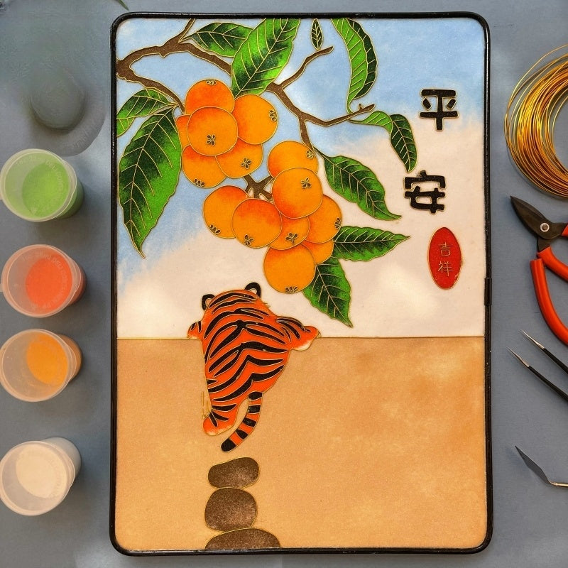 Tiger Starter Cloisonné Kit Chinese Cloisonné Art Kit for Beginners Cloisonne Painting DIY Art Kit 