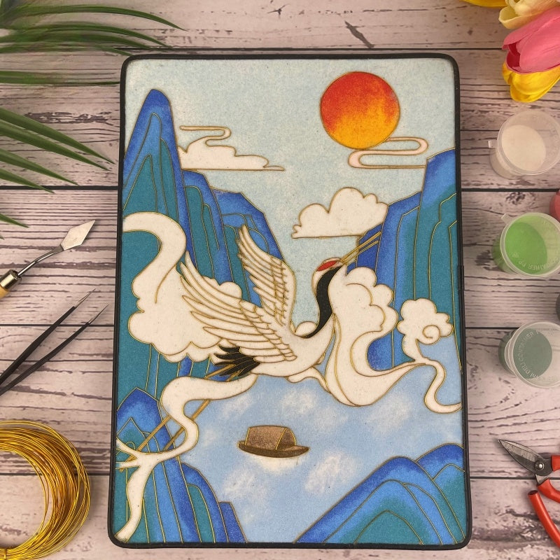 Cloisonne Painting DIY Art Kit Crane Starter Cloisonné Kit Chinese Cloisonné Art Kit for Beginners - Mulan Legacy