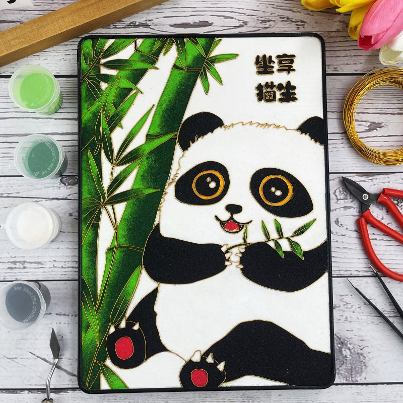 painting panda​ Cloisonne Painting DIY Art Kit Panda Painting Panda Artwork Cloisonné Kit Chinese Cloisonné Art Kit