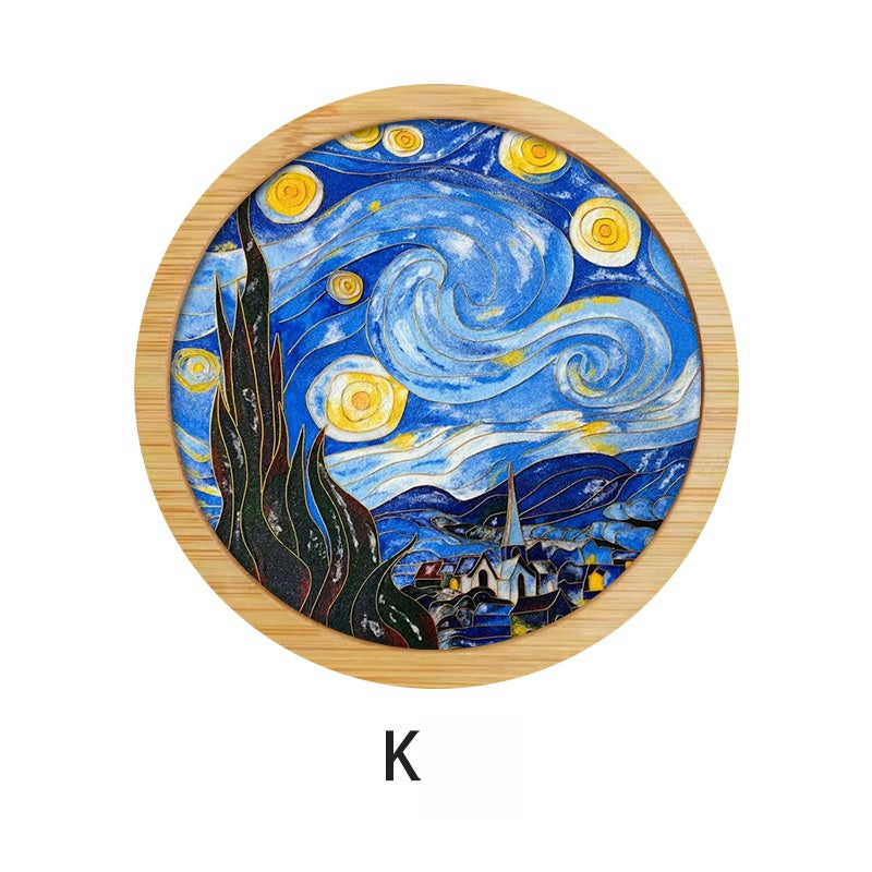 china cloisonne​ chinese cloisonné​ Wooden Drink Coaster Chinese Cloisonne Art Van Gogh The Starry Night Wood Drink Coaster